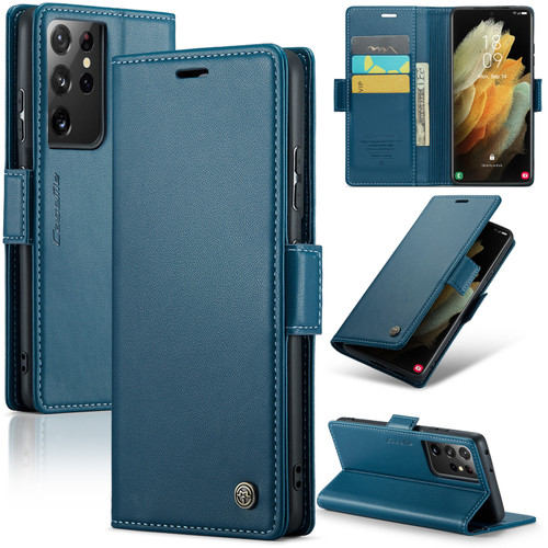 Samsung Galaxy S21 Ultra 5G CaseMe 023 Butterfly Buckle Litchi Texture RFID Anti-theft Leather Phone Case - Blue